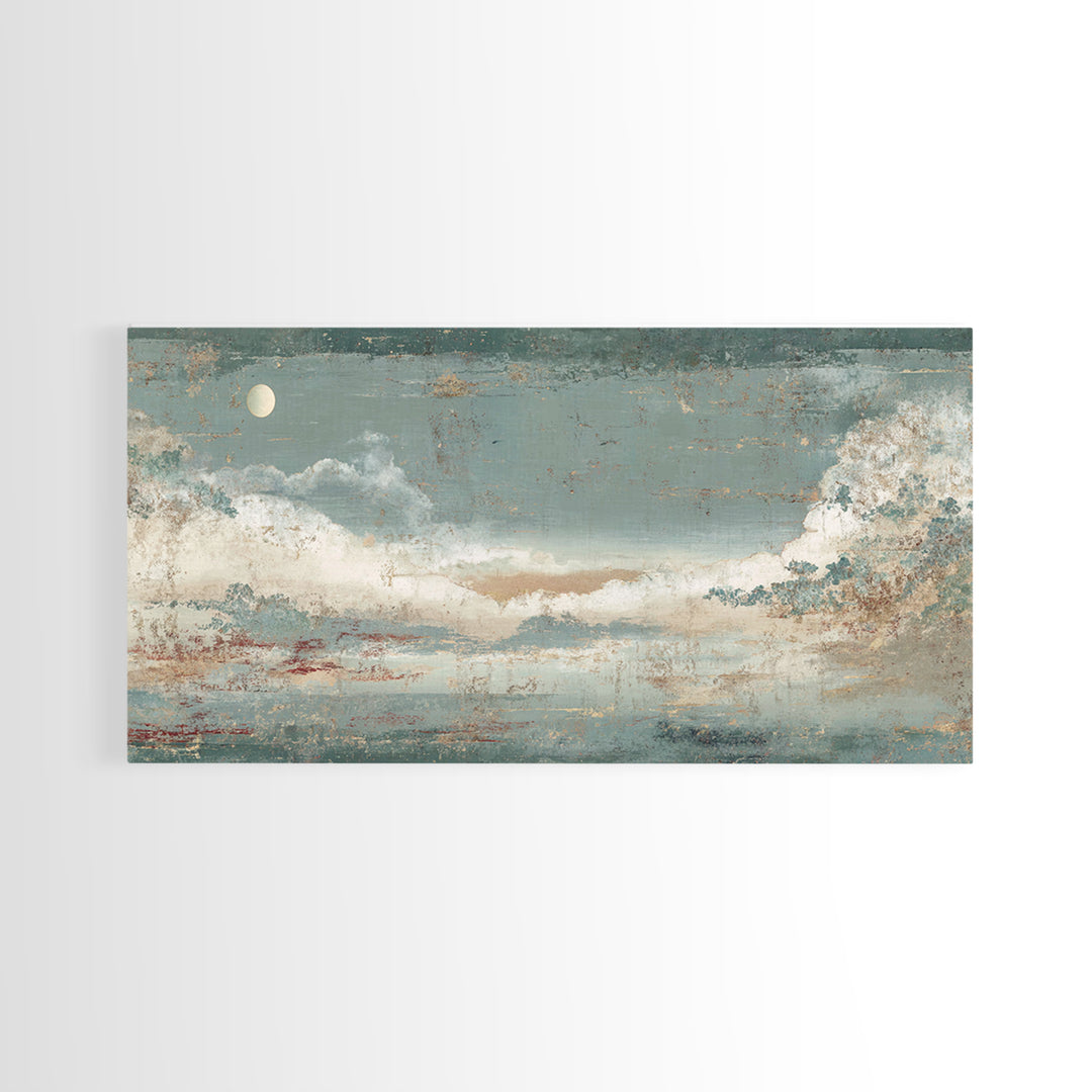 Crane and Moon Composition Framed Canvas Print, Asian Inspired Art, Bedroom Wall Decor, Living Room Decor, Oil Painting, ASI-2x1-92