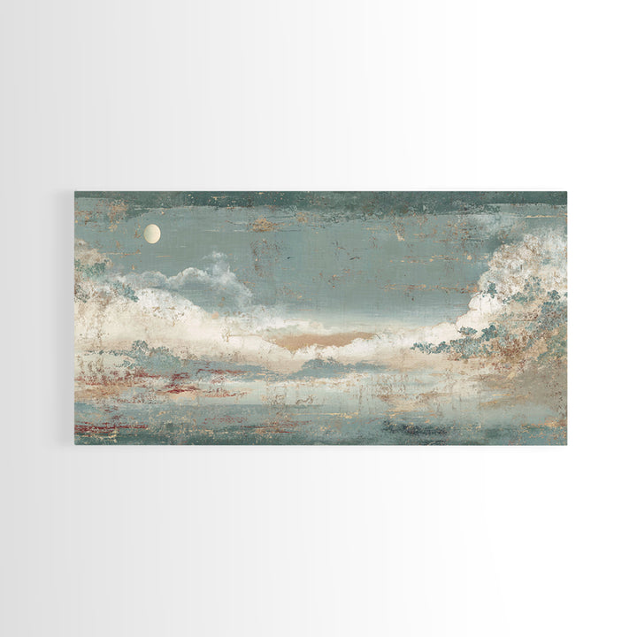 Crane and Moon Composition Framed Canvas Print, Asian Inspired Art, Bedroom Wall Decor, Living Room Decor, Oil Painting, ASI-2x1-92