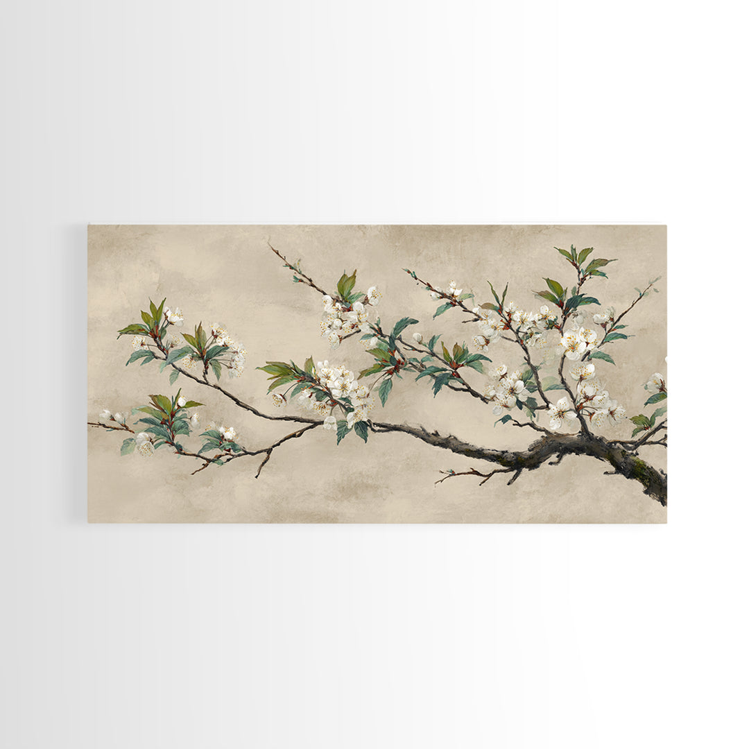 Cherry Blossom Branch Framed Canvas Print, Asian Inspired Art, Asian Art, Living Room Decor, Oil Painting, Harmony, ASI-2x1-95