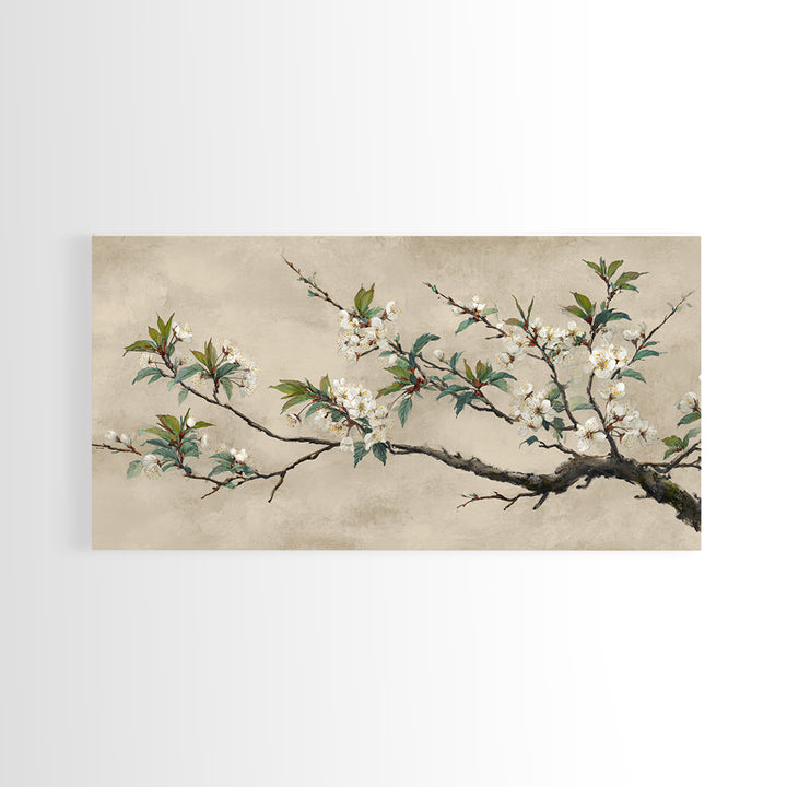 Cherry Blossom Branch Framed Canvas Print, Asian Inspired Art, Asian Art, Living Room Decor, Oil Painting, Harmony, ASI-2x1-95