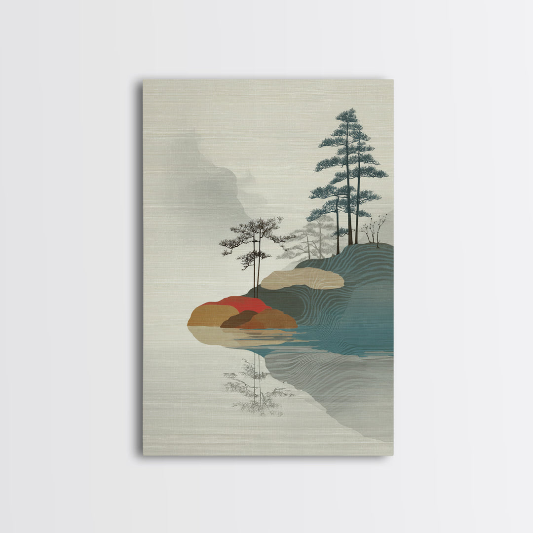 Zen Rock Garden Abstraction Framed Canvas Print, Asian Inspired Art, Textured Painting, Living Room Decor, Fine Art, Harmony, ASI-2x3-22