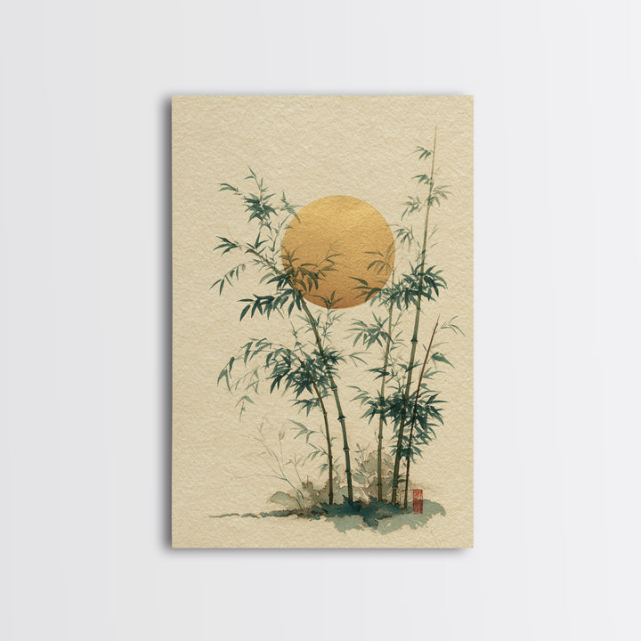 Golden Moon Behind Bamboo Silhouettes Canvas Print, Asian Inspired Art, Living Room Decor, Fine Art, Harmony, Floral Art, ASI-2x3-61