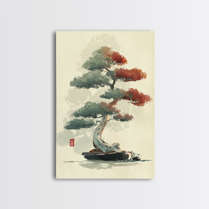 Bonsai Tree Study Framed Canvas Print, Asian Inspired Art, Art Nouveau, Living Room Decor, Fine Art, Harmony, Indian Art, ASI-2x3-90