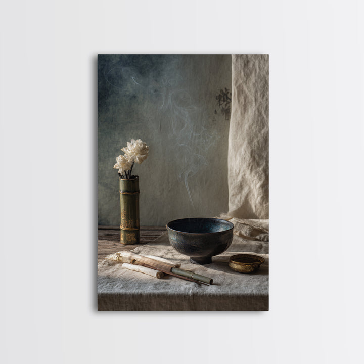 Tea Bowl and Steam Still Life on Canvas Print, Asian Inspired Art, Asian, Living Room Decor, Oil Painting, Harmony, ASI-2x3-95