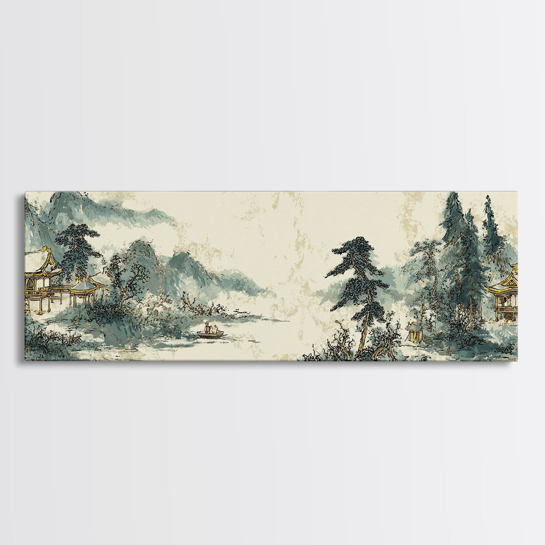 Temple Roof Detail Framed Canvas Print, Asian Inspired Art, Room Decor, Living Room Decor, Fine Art, Harmony, Printable Art, ASI-3x1-63