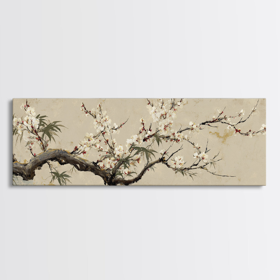 Cherry Blossom Branch Framed Canvas Print, Asian Inspired Art, Printable Art, Living Room Decor, Harmony, Neutral Wall Art, ASI-3x1-67