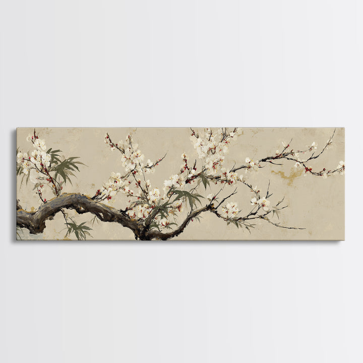 Cherry Blossom Branch Framed Canvas Print, Asian Inspired Art, Printable Art, Living Room Decor, Harmony, Neutral Wall Art, ASI-3x1-67