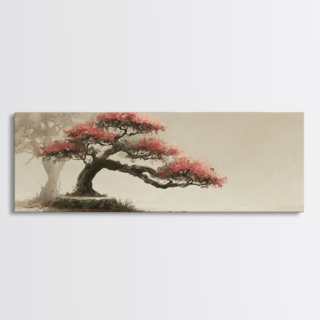 Bonsai Tree Study Framed Canvas Print, Asian Inspired Art, Digital Download Art, Living Room Decor, Oil Painting, Harmony, ASI-3x1-74
