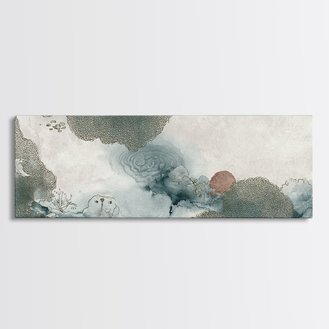 Zen Rock Garden Abstraction Canvas Print, Asian Inspired Art, Living Room Decor, Oil Painting, Harmony, Japandi Wall Art, ASI-3x1-78
