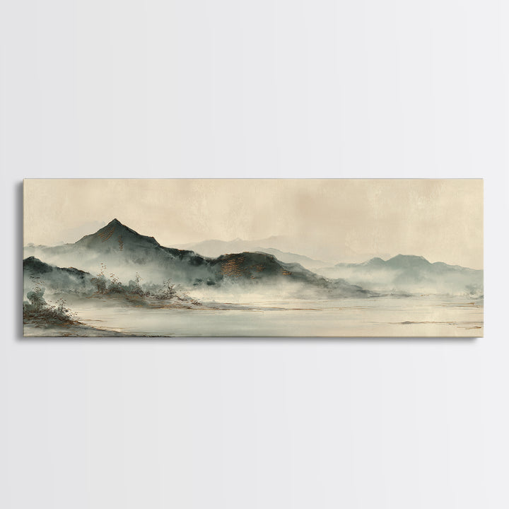 Japanese Ink Landscape Canvas Print, Asian Inspired Art, Printable Wall Art, Living Room Decor, Harmony, Dark Academia Art, ASI-3x1-92