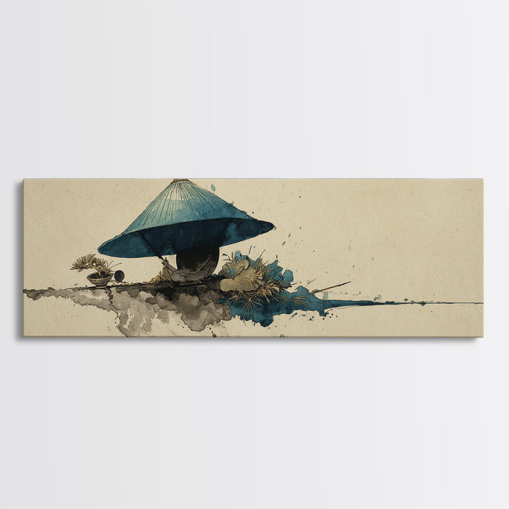 Samurai Helmet Still Life Canvas Print, Asian Inspired Art, Textured Painting, Living Room Decor, Oil Painting, Harmony, ASI-3x1-95