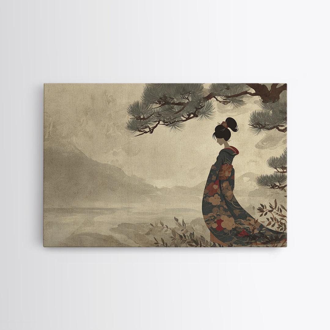 Elegant Geisha Portrait Framed Canvas Print, Asian Inspired Art, Japanese Art, Living Room Decor, Oil Painting, Harmony, ASI-3x2-10