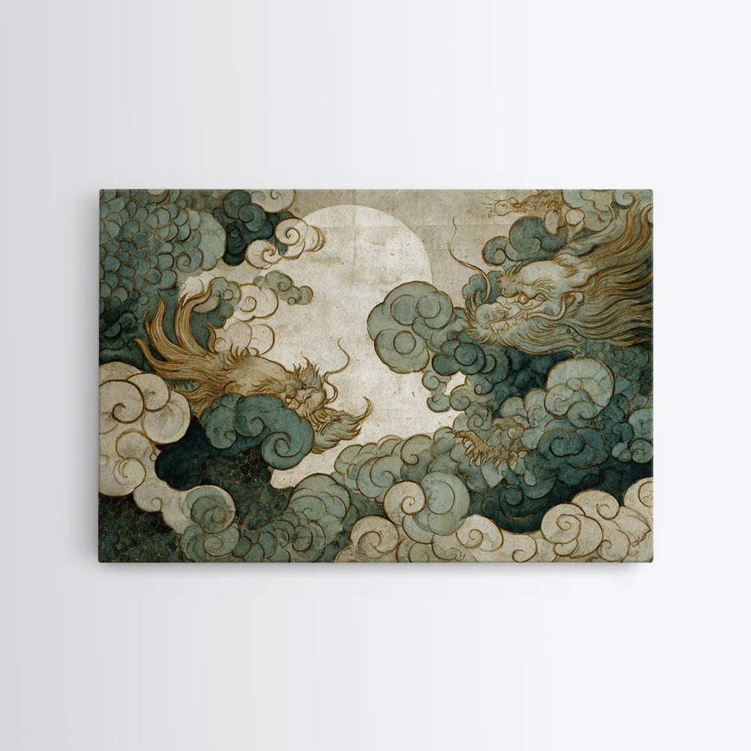 Dragon Curling Through Clouds Canvas Print, Asian Inspired Art, Digital Download Art, Living Room Decor, Fine Art, Harmony, ASI-3x2-17