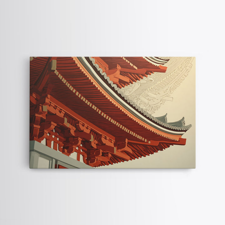 Temple Roof Detail Framed Canvas Print, Asian Inspired Art, Indian Art, Living Room Decor, Fine Art, Harmony, Neutral Decor, ASI-3x2-27