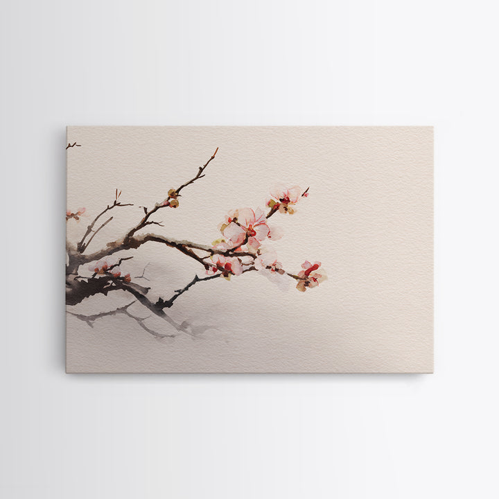 Plum Blossom Branch Painted Framed Canvas Print, Asian Inspired Art, Indian Art, Living Room Decor, Watercolor Art, Harmony, ASI-3x2-40