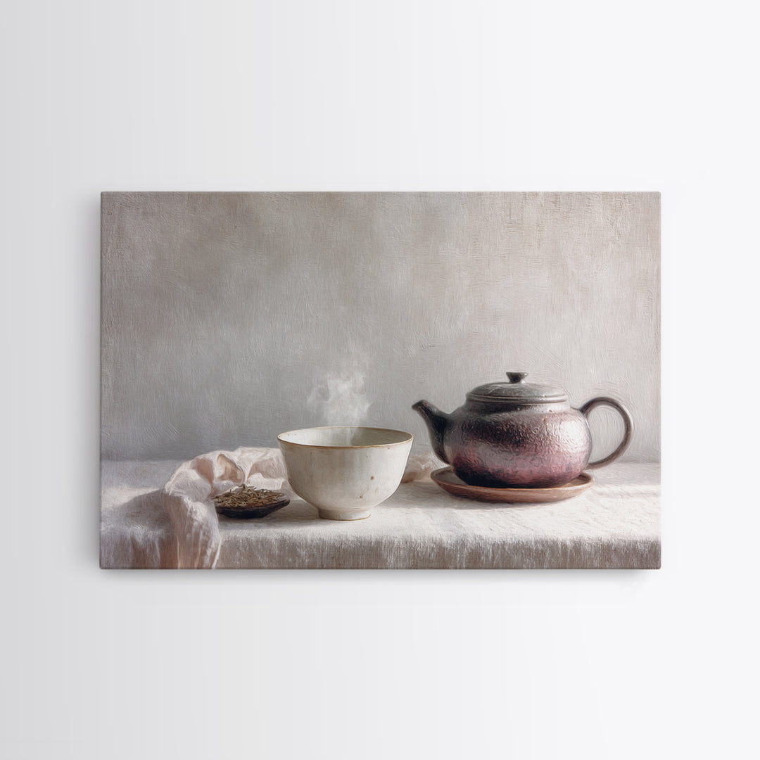 Tea Bowl and Steam Still Life on Canvas Print, Asian Inspired Art, Asian Art, Living Room Decor, Fine Art, Harmony, ASI-3x2-43