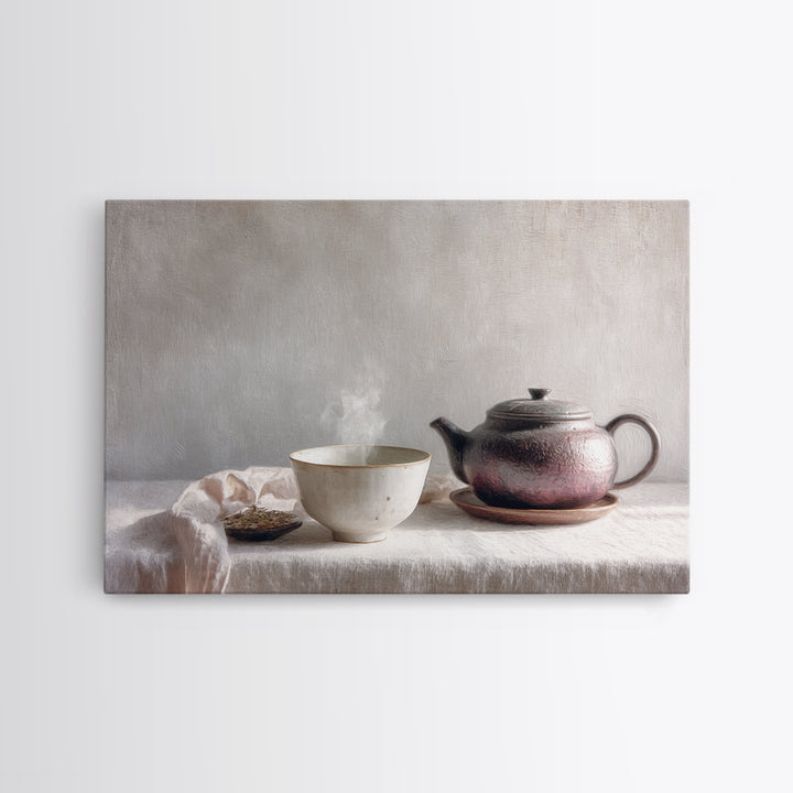 Tea Bowl and Steam Still Life on Canvas Print, Asian Inspired Art, Asian Art, Living Room Decor, Fine Art, Harmony, ASI-3x2-43