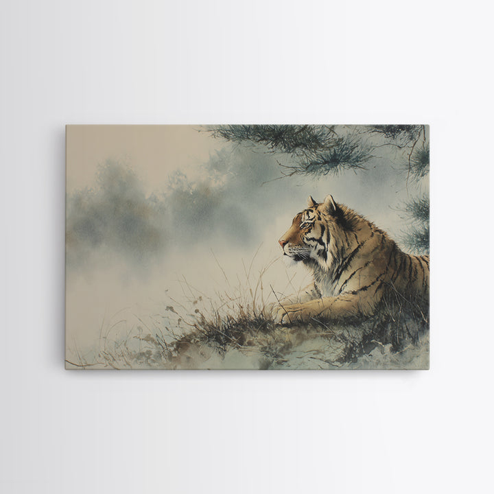 Tiger Portrait with Expressive Brush Ink Energy Canvas Print, Asian Inspired Art, Neutral Wall Art, Living Room Decor, Harmony, ASI-3x2-44