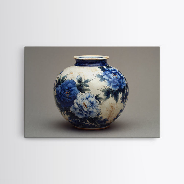 Blue and White Porcelain Vase Canvas Print, Asian Inspired Art, Digital Art Print, Living Room Decor, Fine Art, Harmony, ASI-3x2-73