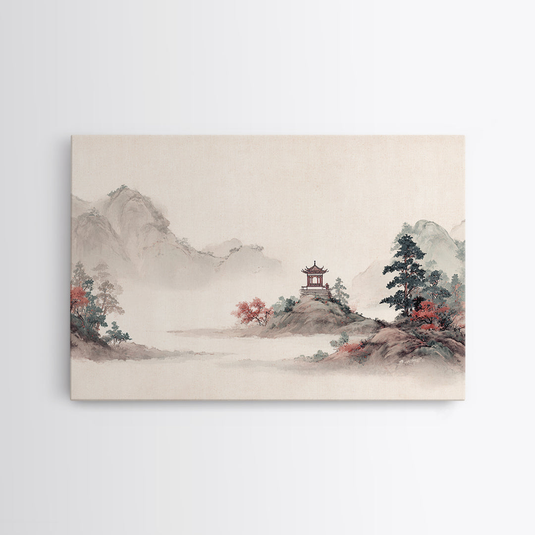 Chinese Mountain Scroll Landscape Canvas Print, Asian Inspired Art, Boho Decor, Living Room Decor, Fine Art, Harmony, ASI-3x2-84