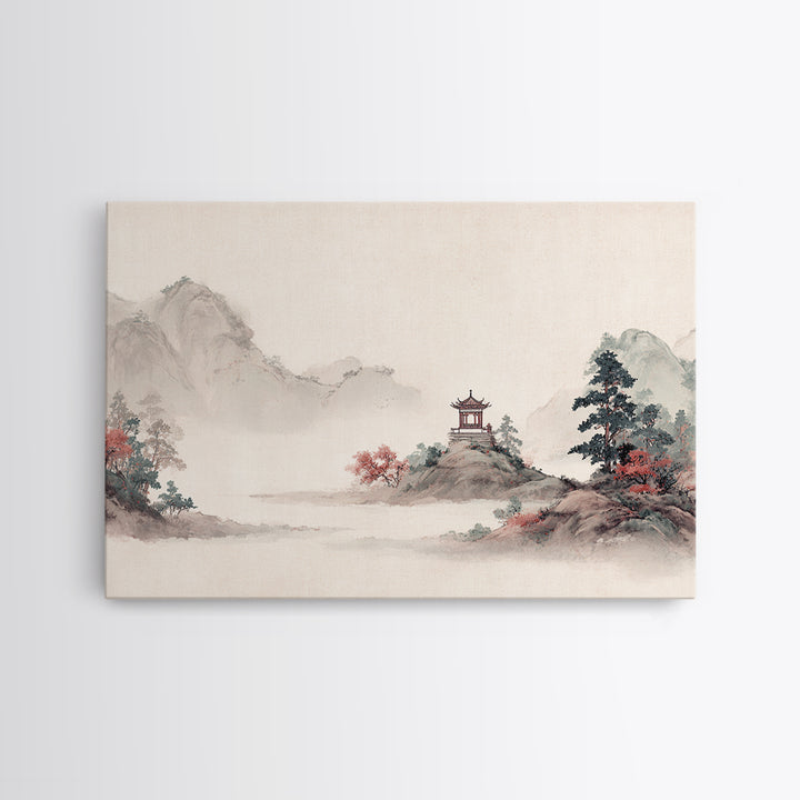 Chinese Mountain Scroll Landscape Canvas Print, Asian Inspired Art, Boho Decor, Living Room Decor, Fine Art, Harmony, ASI-3x2-84