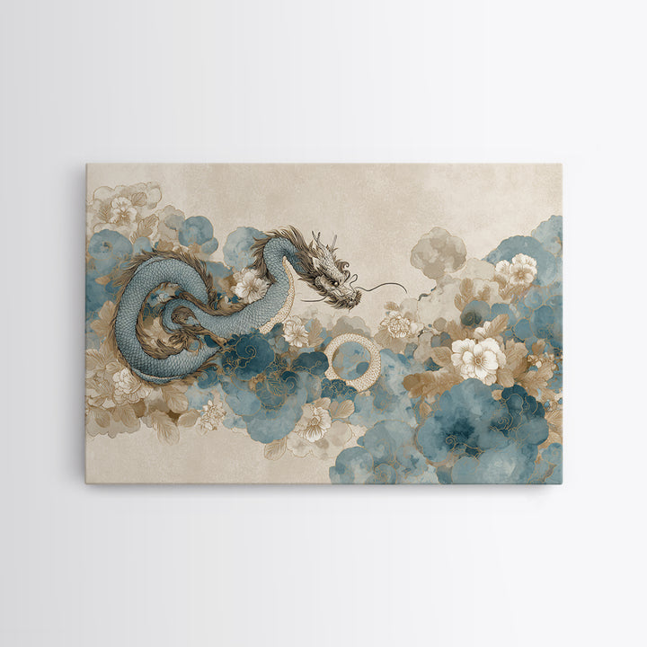 Dragon Curling Through Clouds Canvas Print, Asian Inspired Art, Spiritual Wall Art, Living Room Decor, Oil Painting, Harmony, ASI-3x2-89