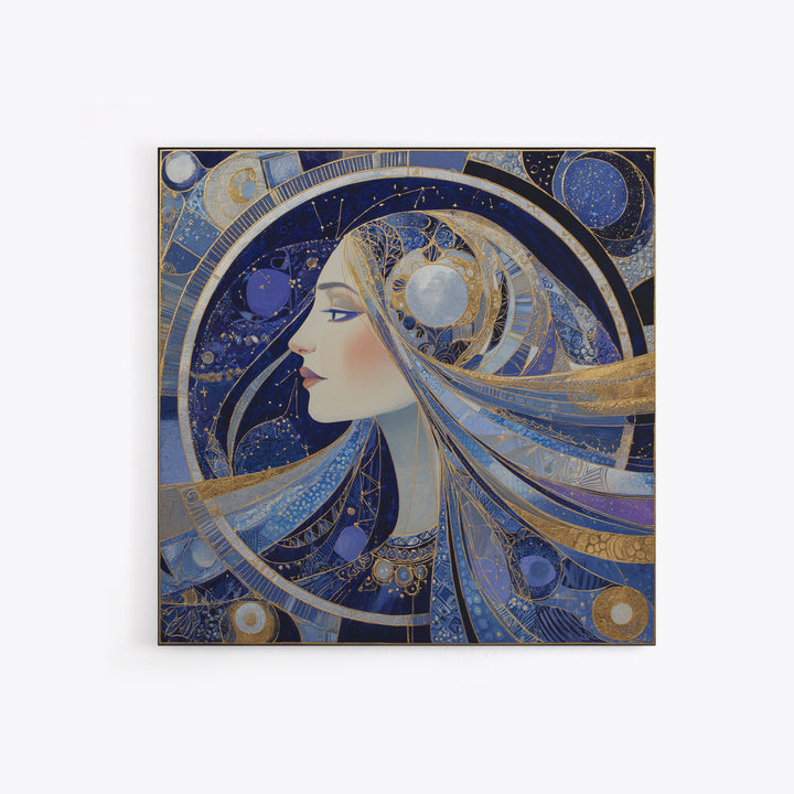 Moon Goddess with Flowing Hair and Constellations Canvas Print, Astrology Art, Boho Decor, Living Room Decor, Fine Art, Zodiac, AST-1x1-3