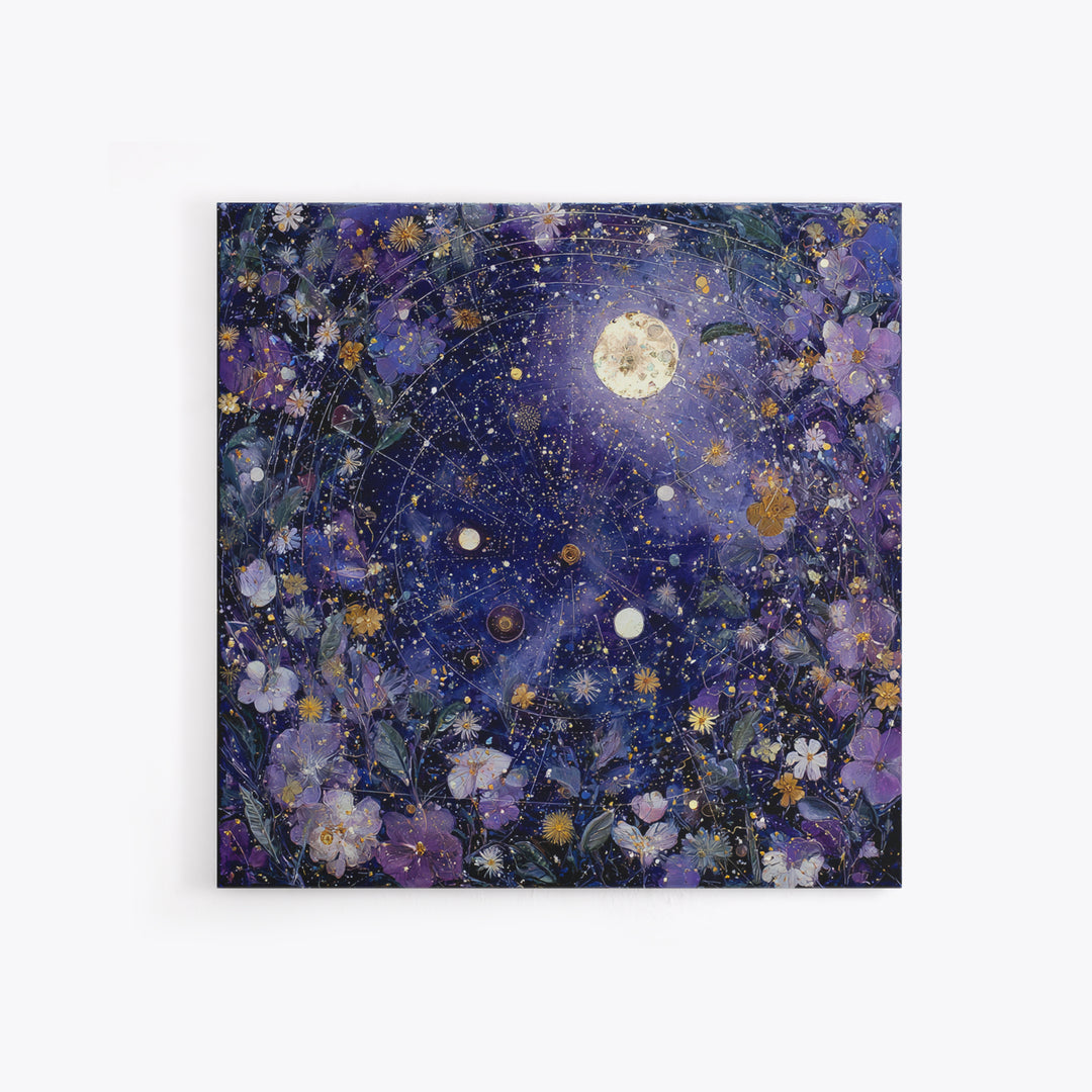 Dreamlike Night Garden Framed Canvas Print, Astrology Art, Astronomy Print, Living Room Decor, Oil Painting, Zodiac, AST-1x1-46