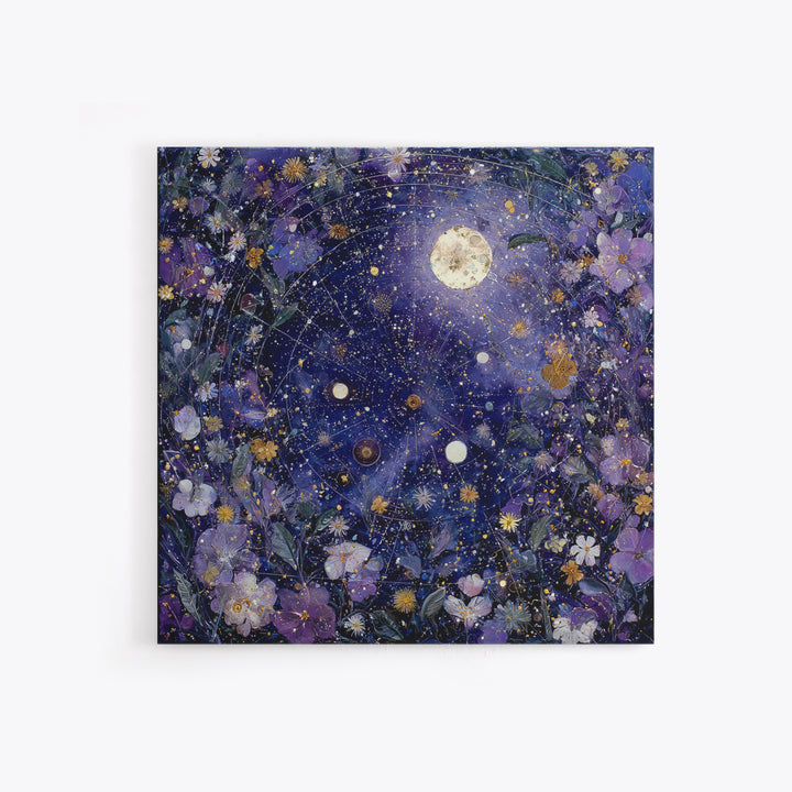 Dreamlike Night Garden Framed Canvas Print, Astrology Art, Astronomy Print, Living Room Decor, Oil Painting, Zodiac, AST-1x1-46