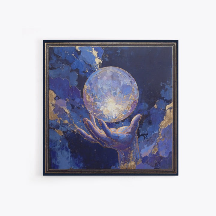Tarot Cosmic Hand Holding a Glowing Star Framed Canvas Print, Astrology Art, Leo Astrology, Living Room Decor, Watercolor Art, AST-1x1-6