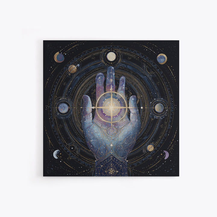 Tarot Cosmic Hand Holding a Glowing Star Framed Canvas Print, Astrology Art, Fine Art Print, Living Room Decor, Zodiac, AST-1x1-78