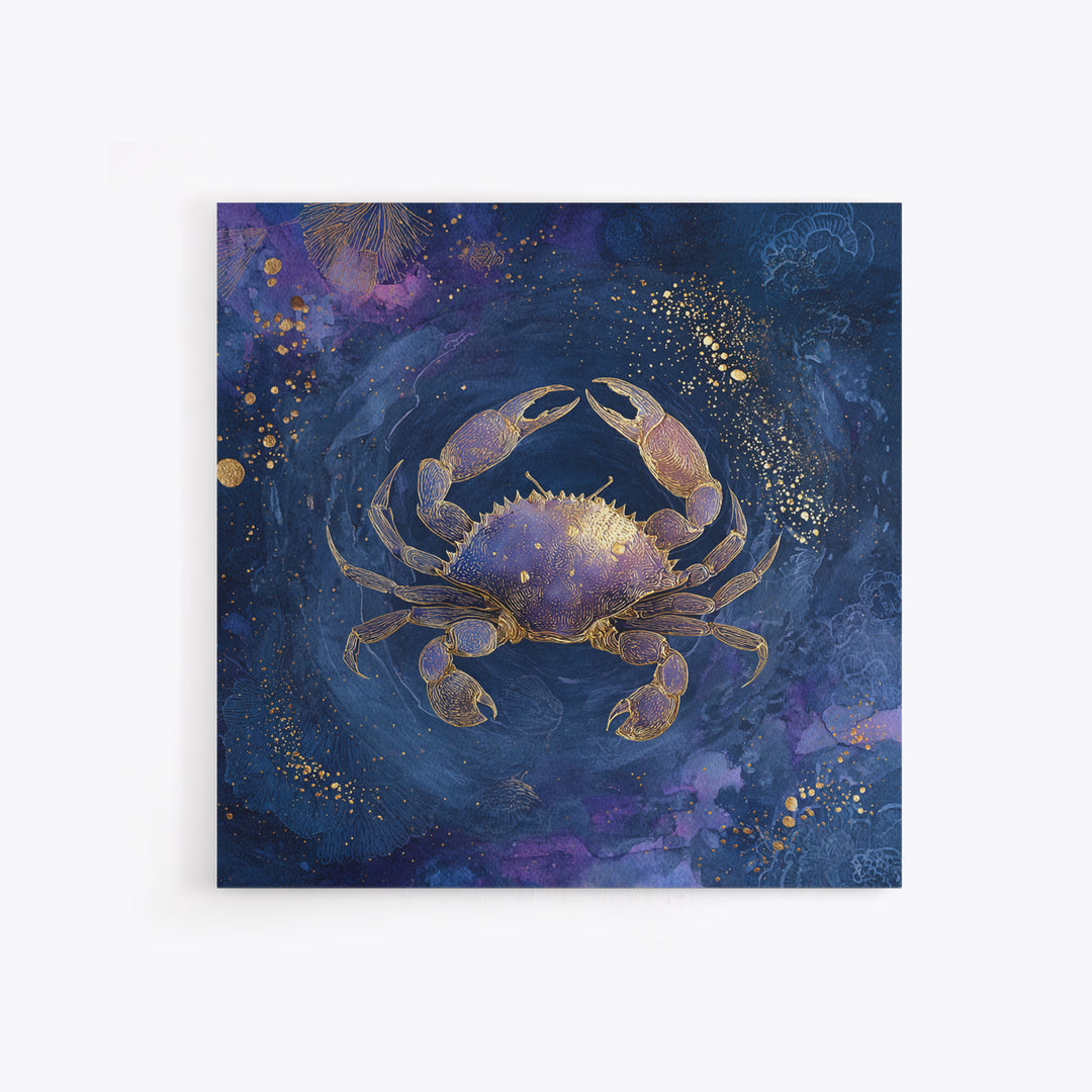 Celestial Crab under Glowing Ocean Moonlight Canvas Print, Astrology Art, Minimalist Decor, Living Room Decor, Zodiac, AST-1x1-88
