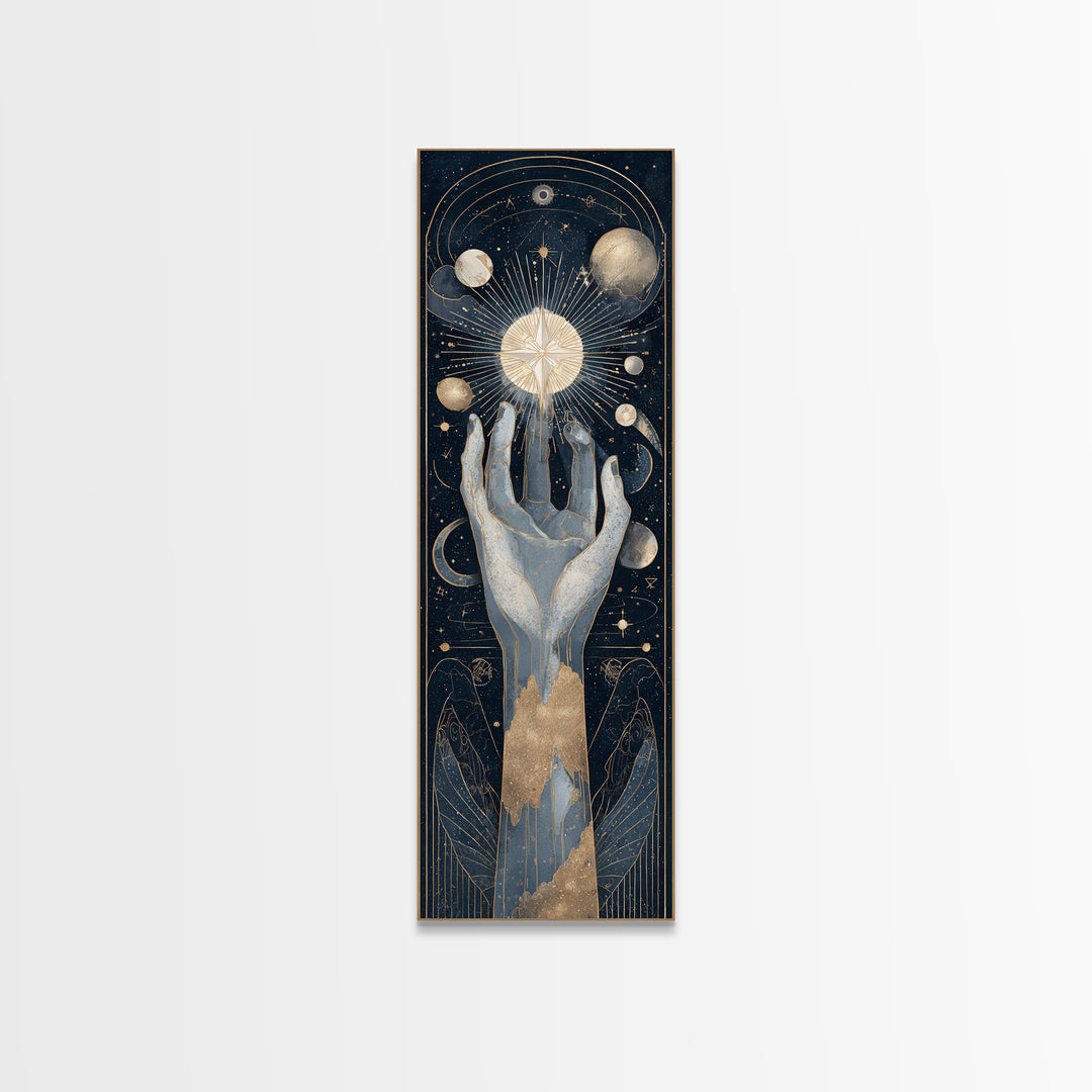 Tarot Cosmic Hand Holding a Glowing Star Canvas Print, Astrology Art, Wall Decor, Living Room Decor, Fine Art, Zodiac, AST-1x3-18