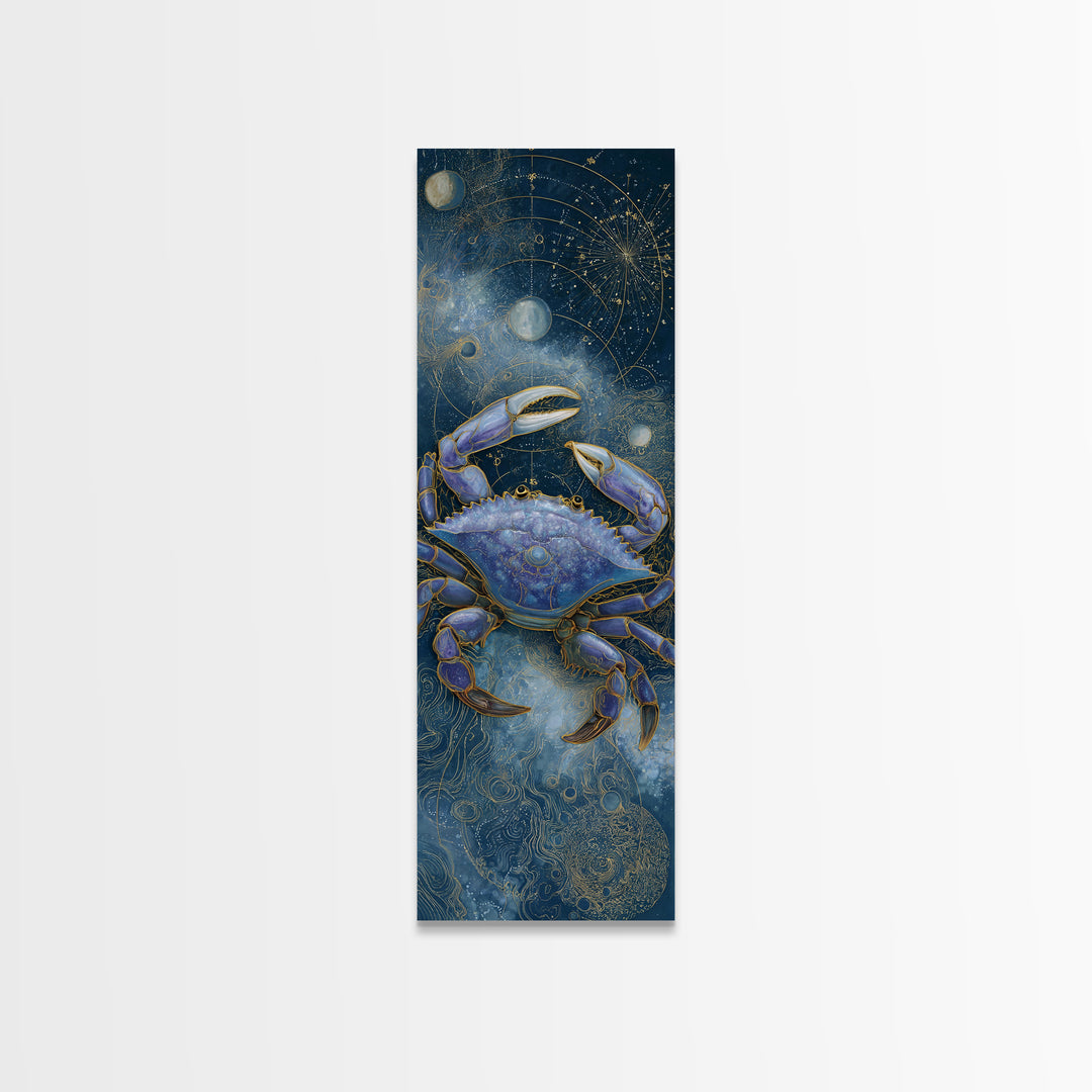 Celestial Crab under Glowing Ocean Moonlight Canvas Print, Astrology Art, Minimalist Decor, Living Room Decor, Zodiac, AST-1x3-4