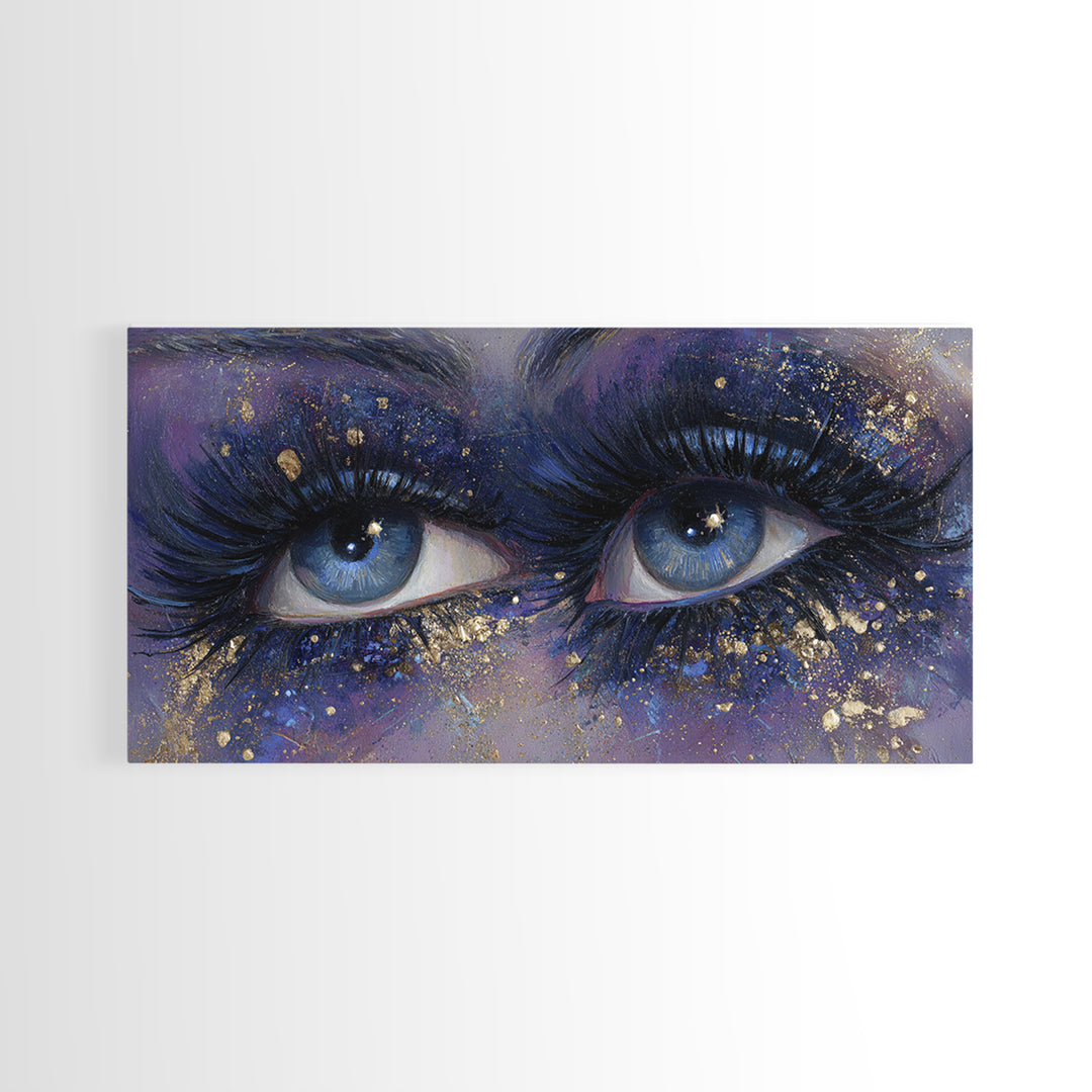Mystic Eye with Planets Orbiting Through Lashes Canvas Print, Astrology Art, Wall Art, Living Room Decor, Oil Painting, Zodiac, AST-2x1-32
