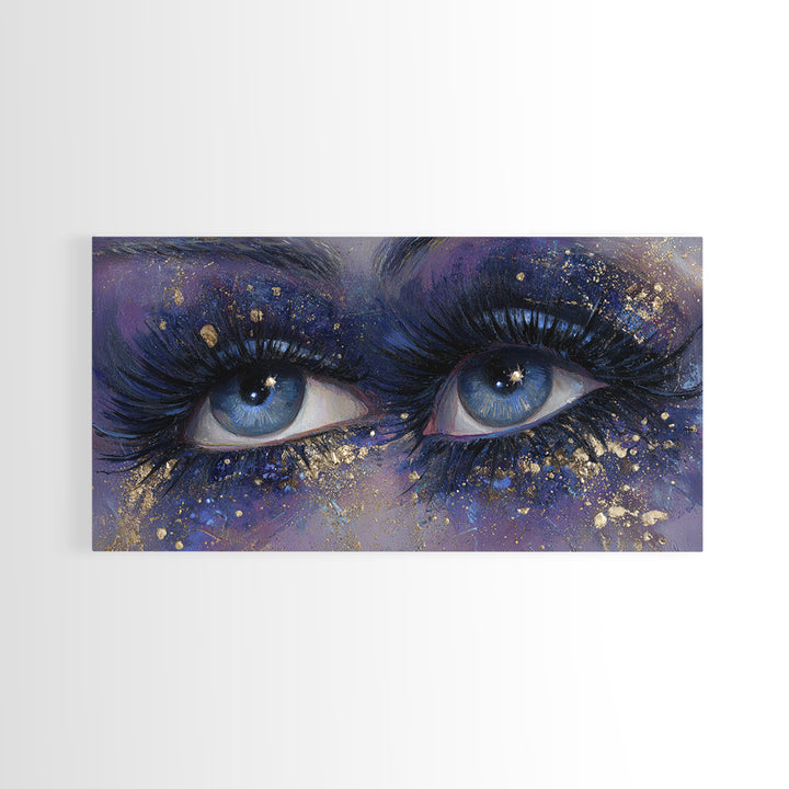 Mystic Eye with Planets Orbiting Through Lashes Canvas Print, Astrology Art, Wall Art, Living Room Decor, Oil Painting, Zodiac, AST-2x1-32