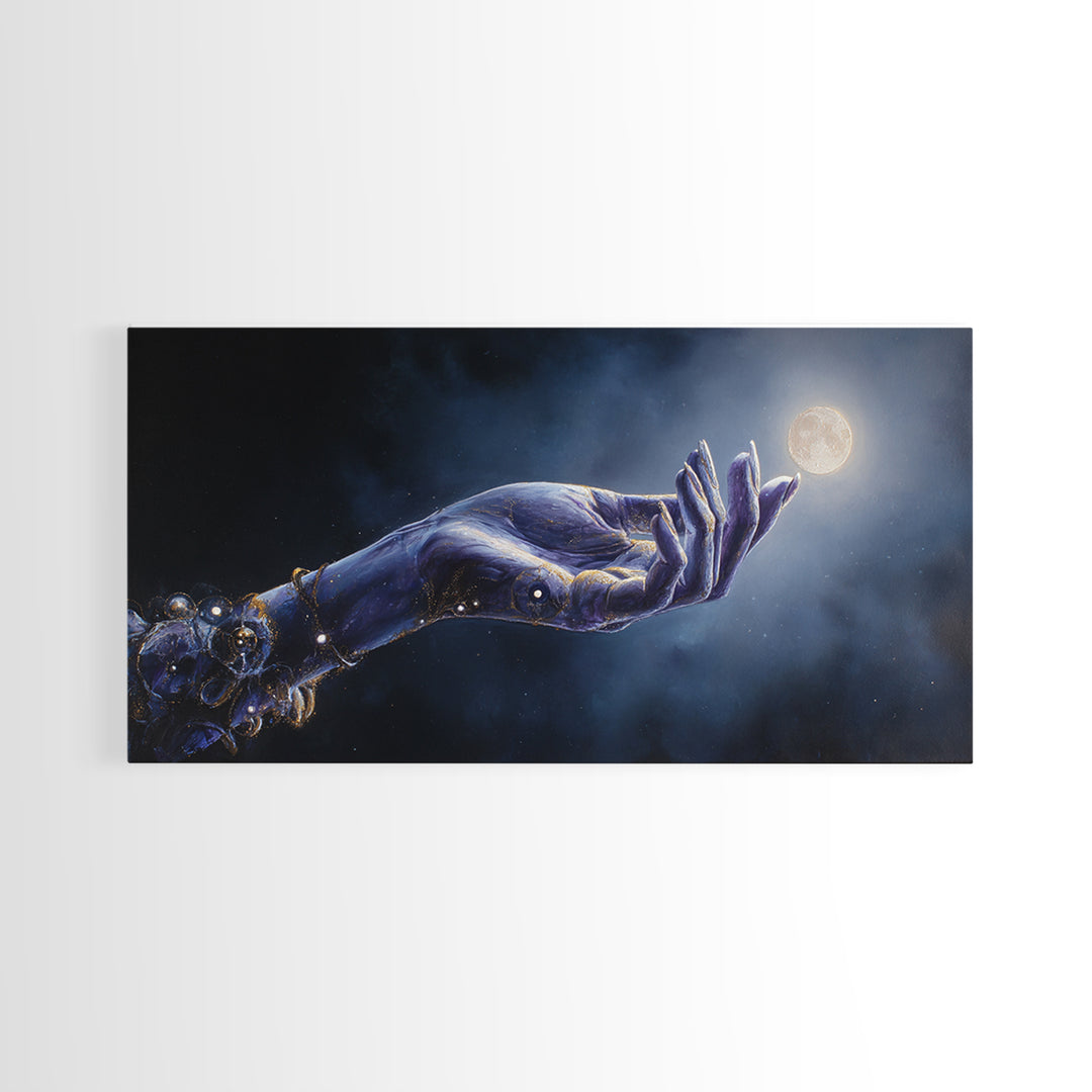 Tarot Cosmic Hand Holding a Glowing Star Framed Canvas Print, Astrology Art, Print, Living Room Decor, Fine Art, Zodiac, AST-2x1-50