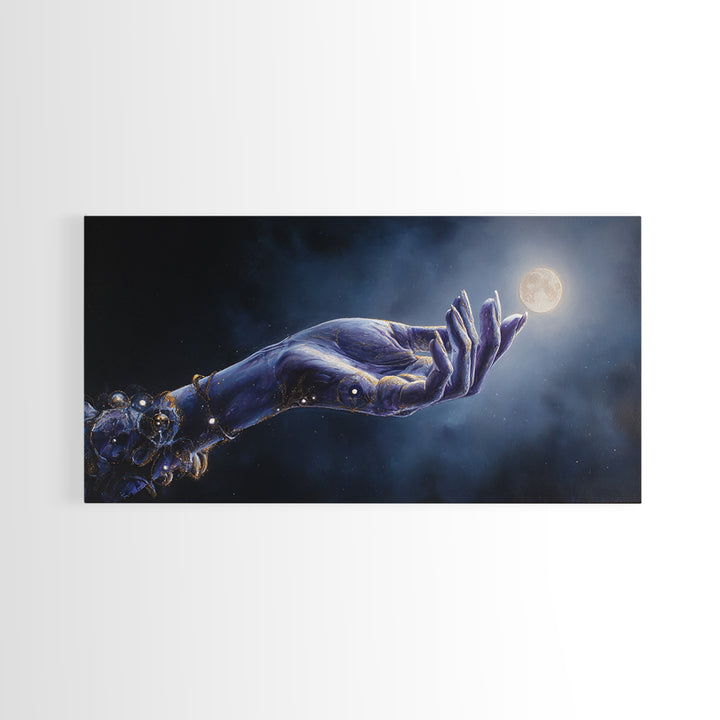Tarot Cosmic Hand Holding a Glowing Star Framed Canvas Print, Astrology Art, Print, Living Room Decor, Fine Art, Zodiac, AST-2x1-50