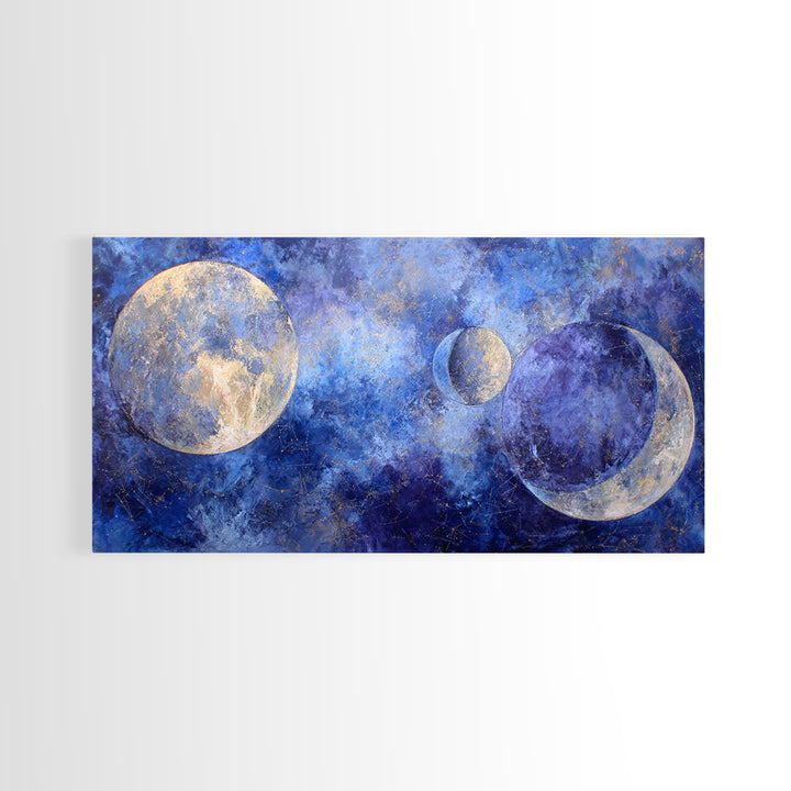 Celestial Twins Surrounded by Mirrored Moons Canvas Print, Astrology Art, Astrology Gifts, Living Room Decor, Oil Painting, AST-2x1-53