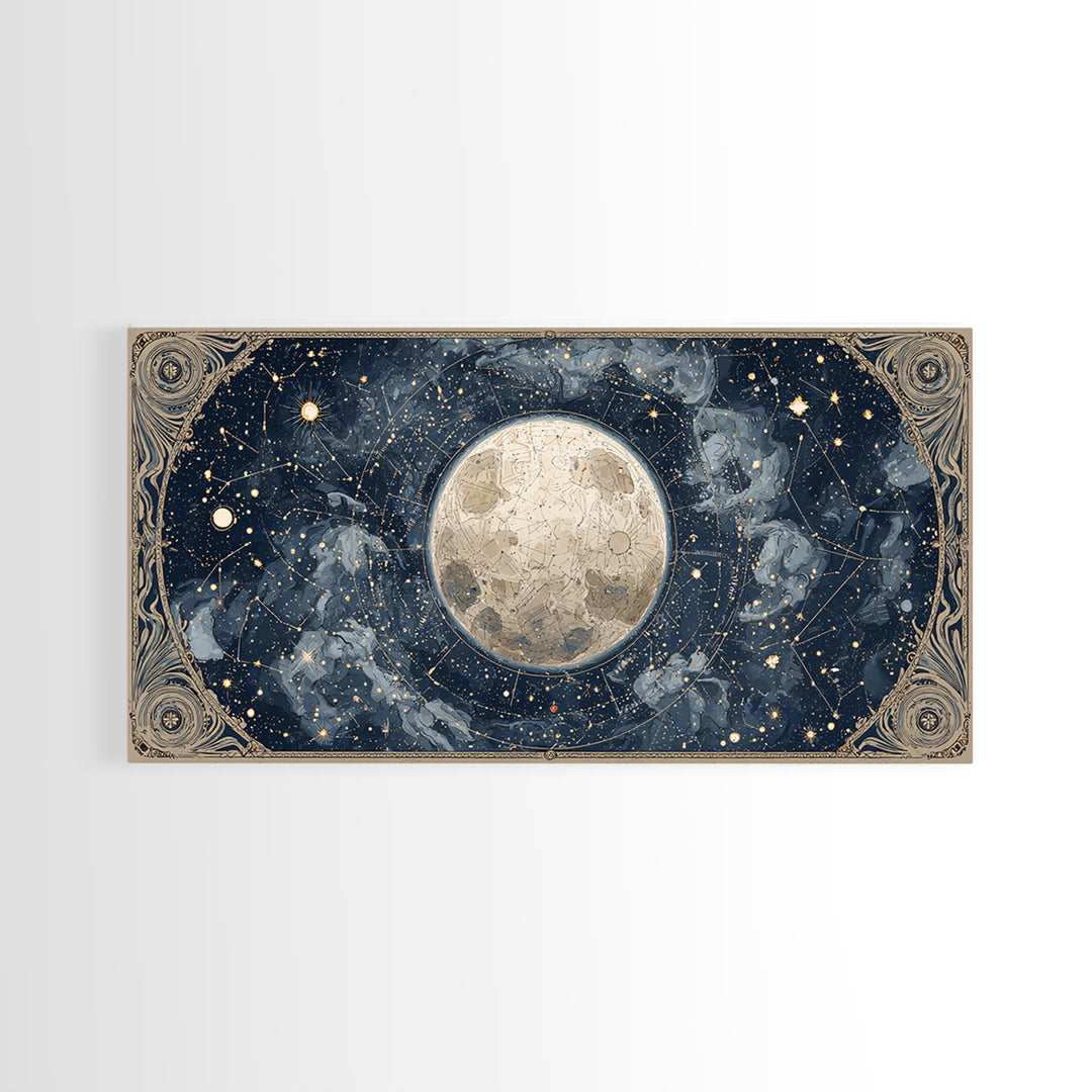 Retro Horoscope Chart Framed Canvas Print, Astrology Art, Boho Decor, Living Room Decor, Abstract Art, Zodiac, AST-2x1-65