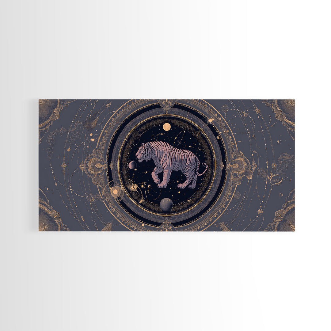 Twelve Zodiac Animals Arranged Framed Canvas Print, Astrology Art, Zodiac Sign Wall Art, Living Room Decor, Oil Painting, AST-2x1-96