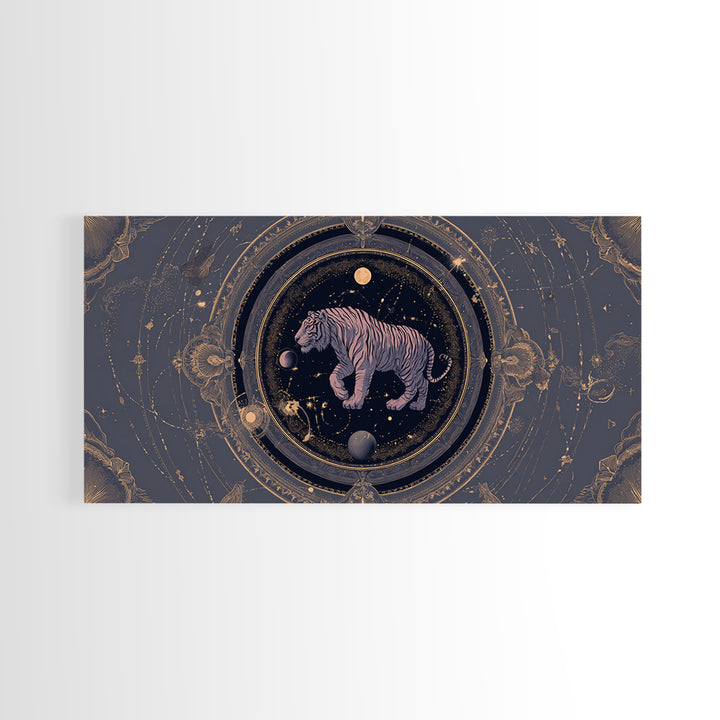 Twelve Zodiac Animals Arranged Framed Canvas Print, Astrology Art, Zodiac Sign Wall Art, Living Room Decor, Oil Painting, AST-2x1-96