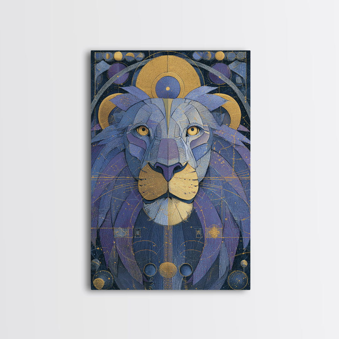 Celestial Lion Portrait Formed from Star Patterns Canvas Print, Astrology Art, Contemporary Art, Living Room Decor, Zodiac, AST-2x3-10