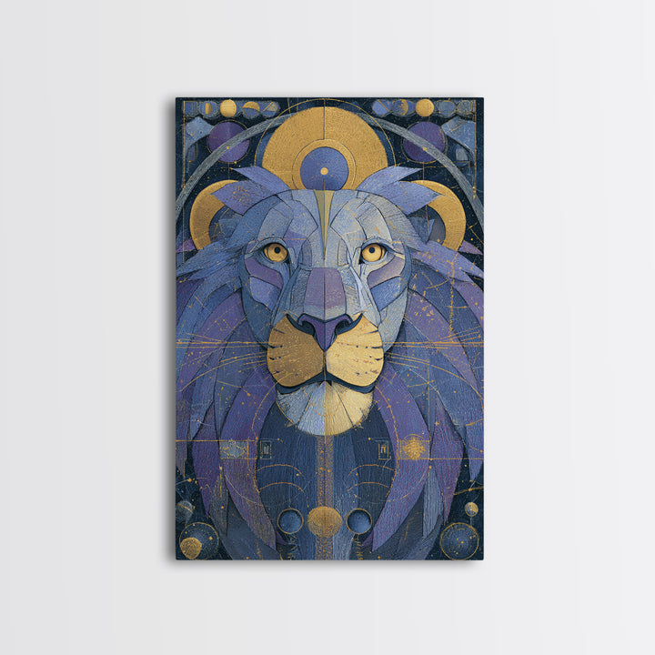 Celestial Lion Portrait Formed from Star Patterns Canvas Print, Astrology Art, Contemporary Art, Living Room Decor, Zodiac, AST-2x3-10