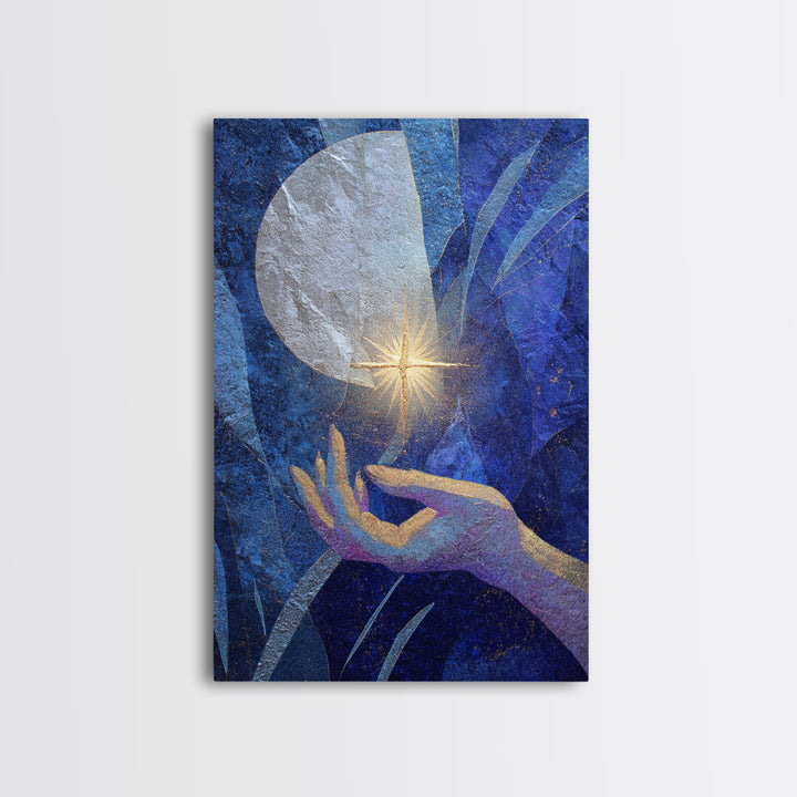 Tarot Cosmic Hand Holding a Glowing Star Framed Canvas Print, Astrology Art, Printable Wall Art, Living Room Decor, Zodiac, AST-2x3-38