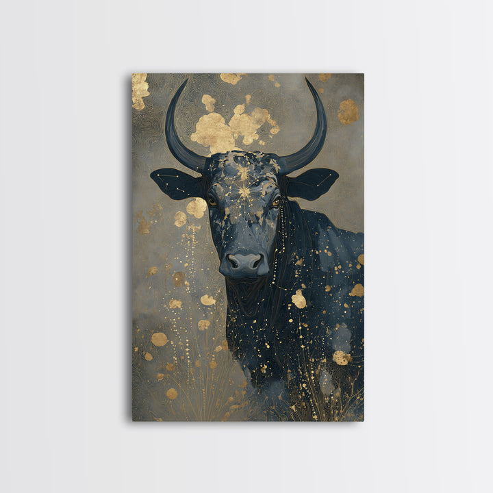 Bull Constellation Above Golden Meadow Canvas Print, Astrology Art, Celestial Decor, Living Room Decor, Fine Art, Zodiac, AST-2x3-49