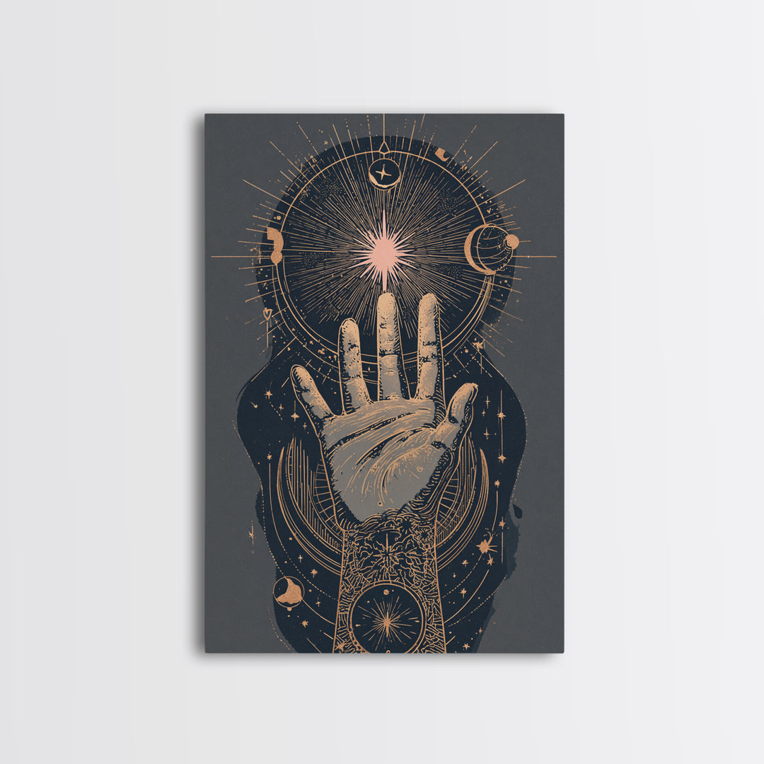 Tarot Cosmic Hand Holding a Glowing Star Canvas Print, Astrology Art, Boho Decor, Living Room Decor, Abstract Art, Zodiac, AST-2x3-62