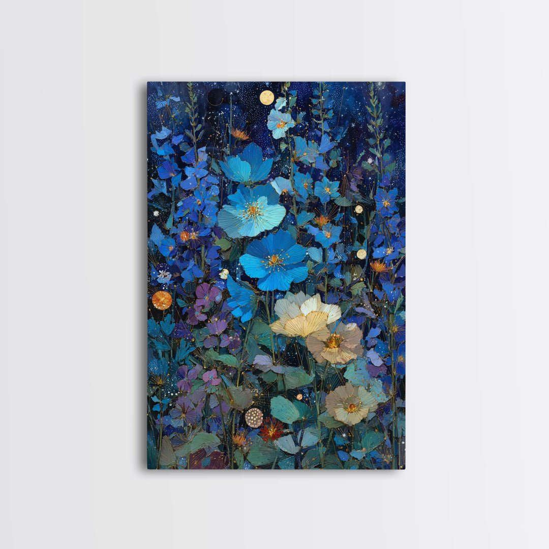 Dreamlike Night Garden Framed Canvas Print, Astrology Art, Printable Art, Living Room Decor, Watercolor Art, Zodiac, AST-2x3-78