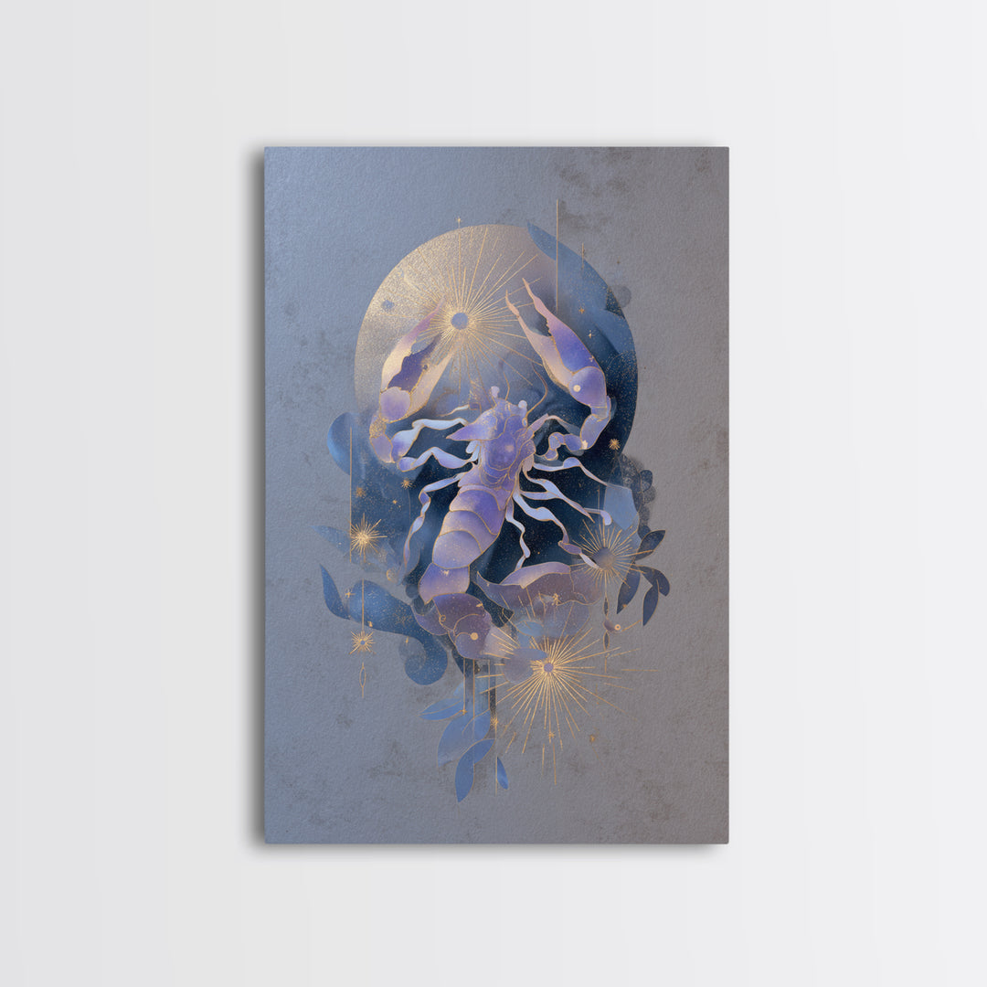 Scorpio Formed from Stars and Jeweled Shadows Framed Canvas Print, Astrology Art, Cat Art, Living Room Decor, Fine Art, Zodiac, AST-2x3-90
