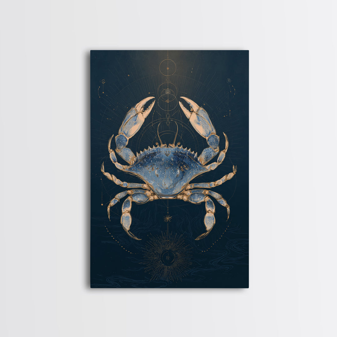 Celestial Crab under Glowing Ocean Moonlight Canvas Print, Astrology Art, Psychedelic Art, Living Room Decor, Fine Art, Zodiac, AST-2x3-96